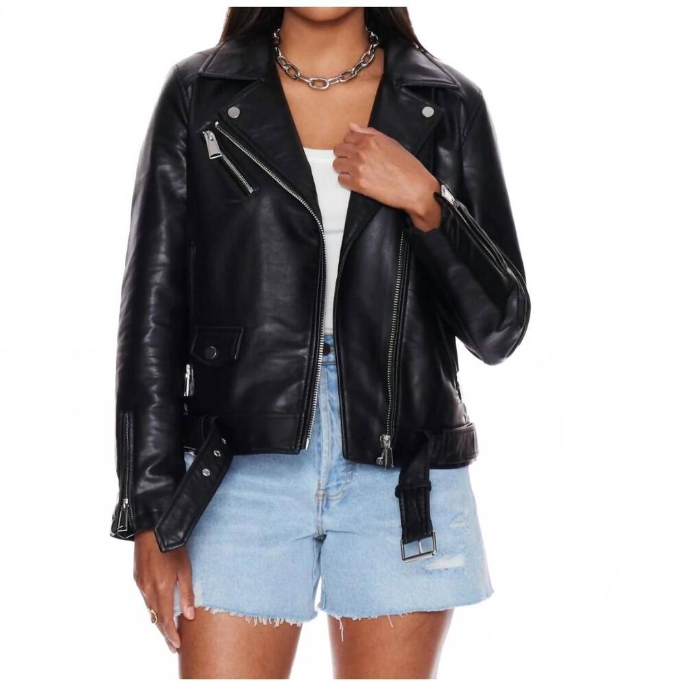NEW WITHBLACK melissa faux leather biker jacket in black
